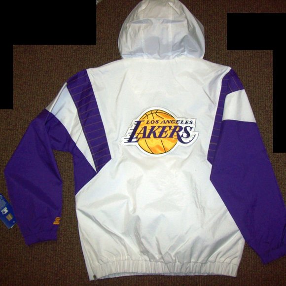 LOS ANGELES LAKERS STARTER Hooded Half Zip Jacket WHITE 2X - Picture 2 of 13